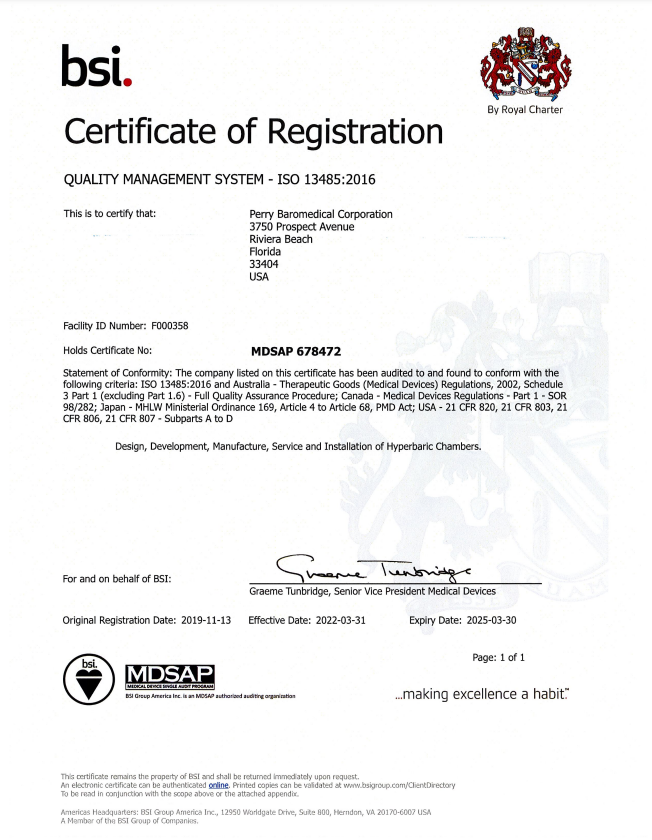 Perry Baromedical - Certificado MDSAP de BSI